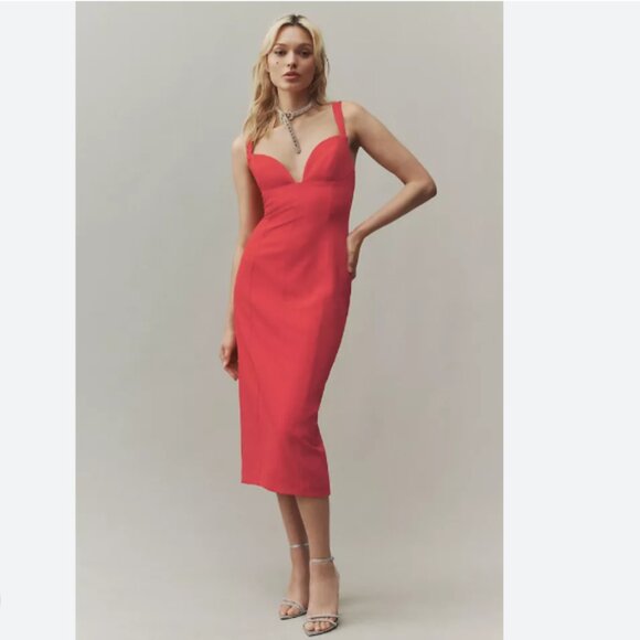Brand New BHLDN Sage Sweetheart Stretch Crepe Midi Dress - Picture 1 of 8